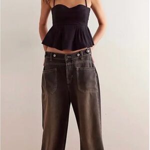 NWOT Free People We The Free Palmer Wide Cuff Jeans - Washed Black
